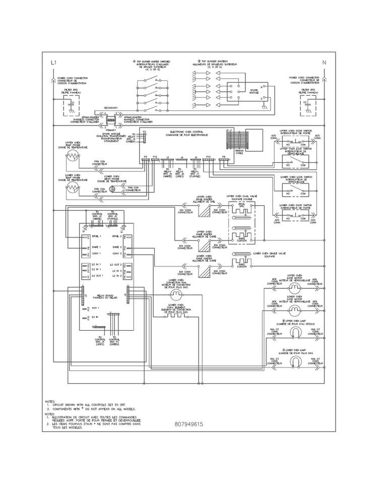Wiring Diagram Diagram and Parts List for FGGF304DPFB  Frigidaire Range