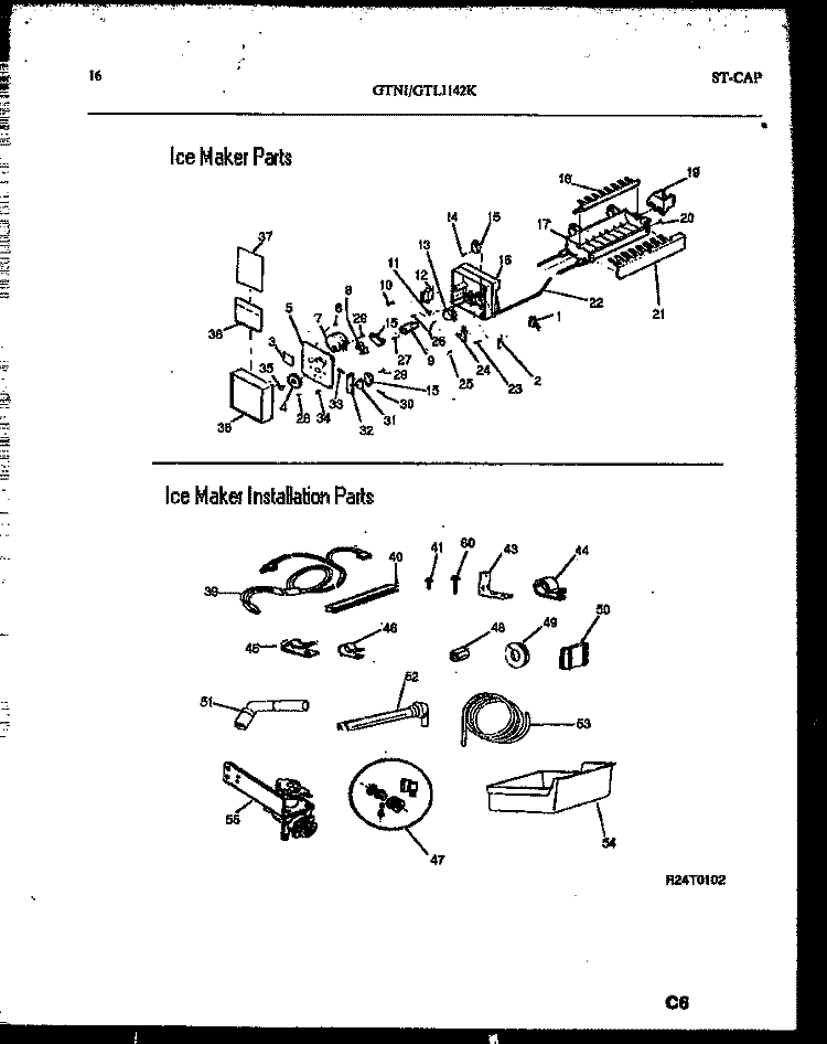 ICE MAKER AND INSTALLATION PARTS Diagram and Parts List for GTLI142WK0  Frigidaire Refrigerator
