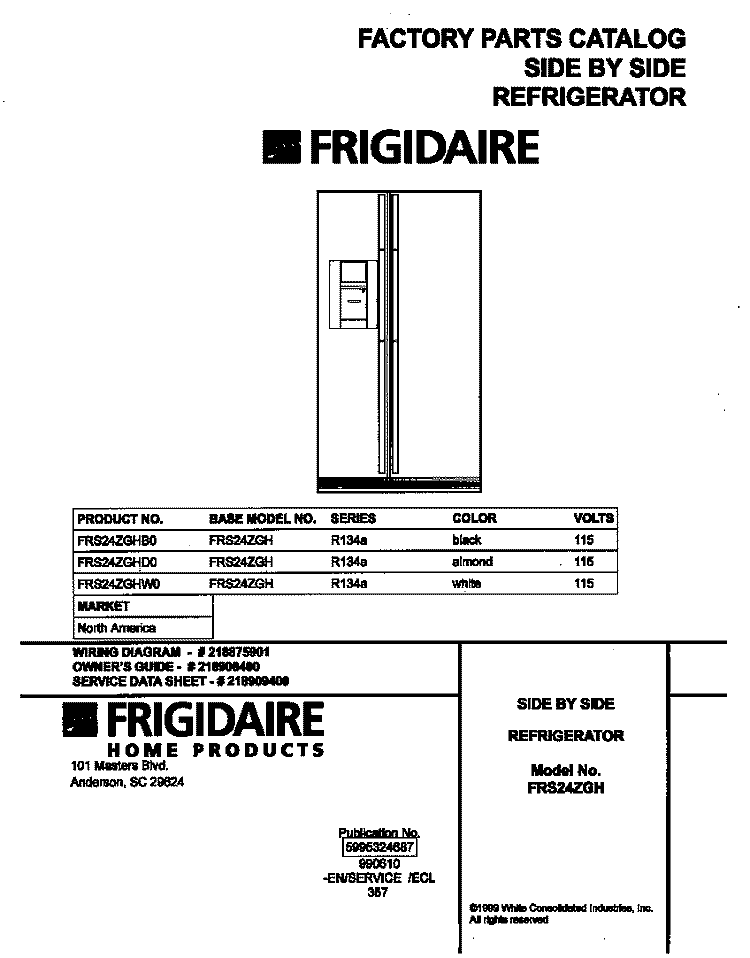 COVER Diagram and Parts List for FRS24ZGHD0  Frigidaire Refrigerator