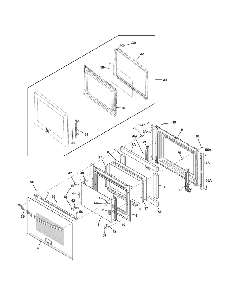Doors Diagram and Parts List for FGMC3065PBC  Frigidaire Microwave Oven Combo