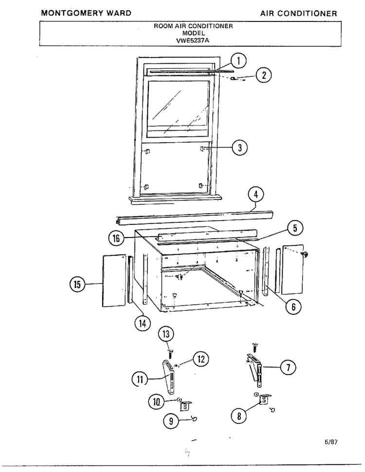 Room Air Conditioner Page 9 Diagram and Parts List for 5237A  Frigidaire Air Conditioner