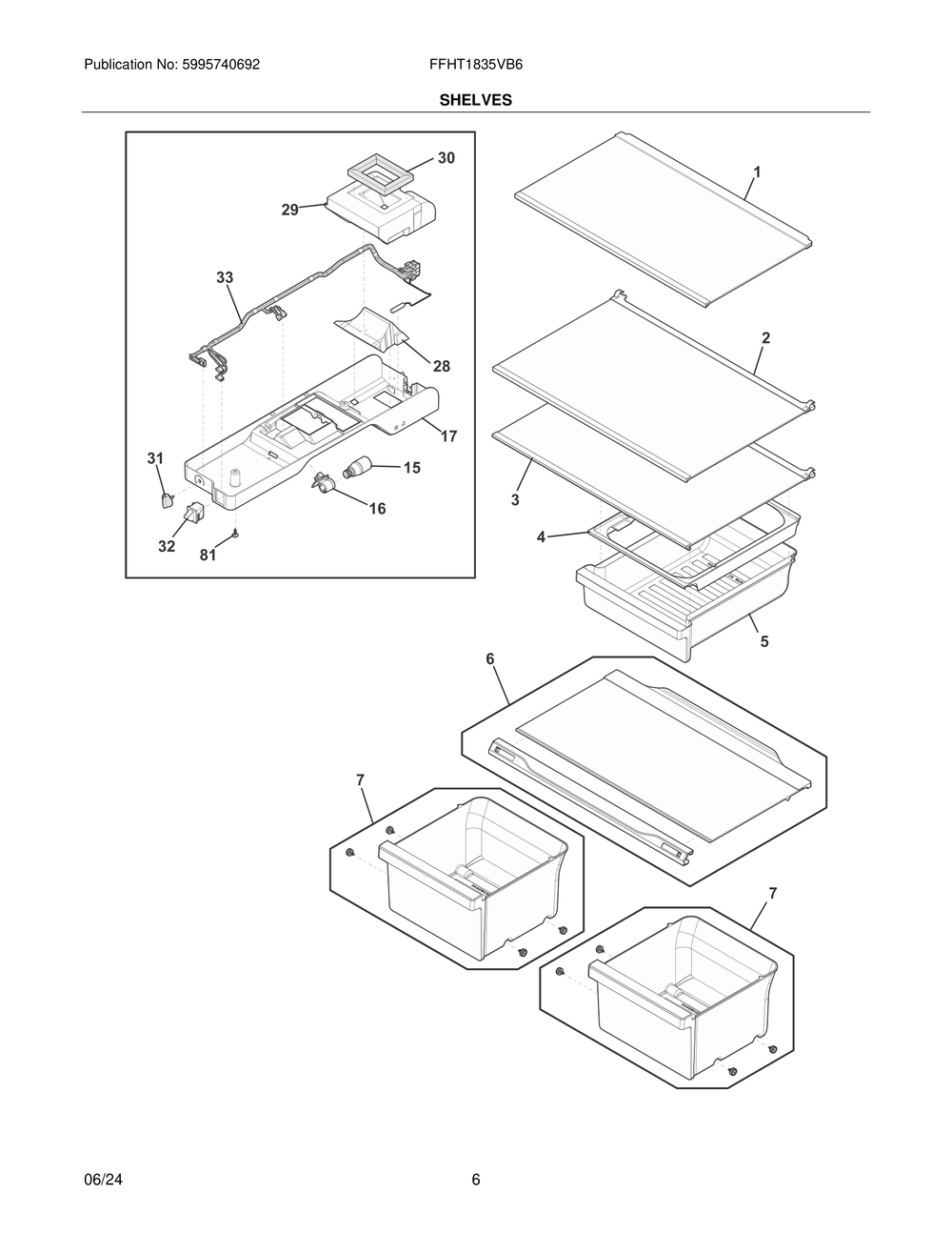 Shelves Diagram and Parts List for FFHT1835VB6  Frigidaire Refrigerator
