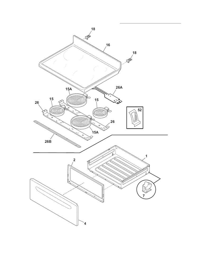 Top/drawer Diagram and Parts List for FFEF3017XSA  Frigidaire Range