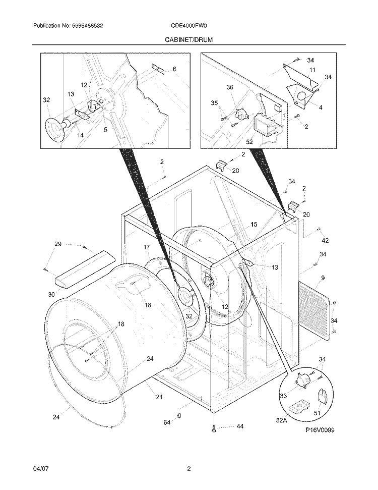 CABINET / DRUM Diagram and Parts List for CDE4000FW0  Crosley Dryer
