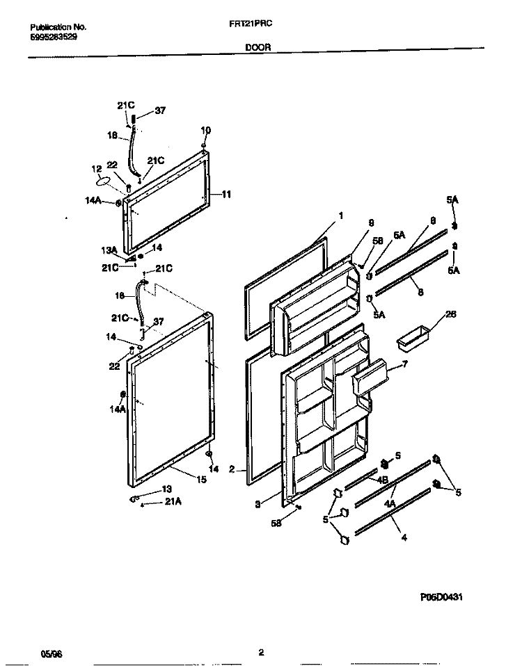 DOOR Diagram and Parts List for FRT21PRCW2  Frigidaire Refrigerator
