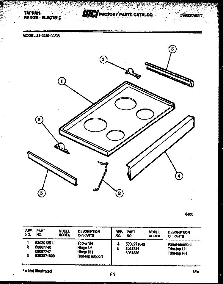 COOKTOP PARTS Diagram and Parts List for 31-4989-00-03  Tappan Range
