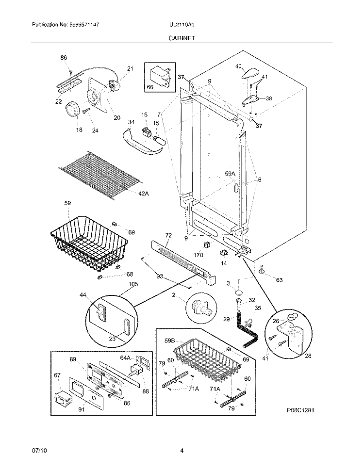 CABINET Diagram and Parts List for UL2110A0  Electrolux Freezer