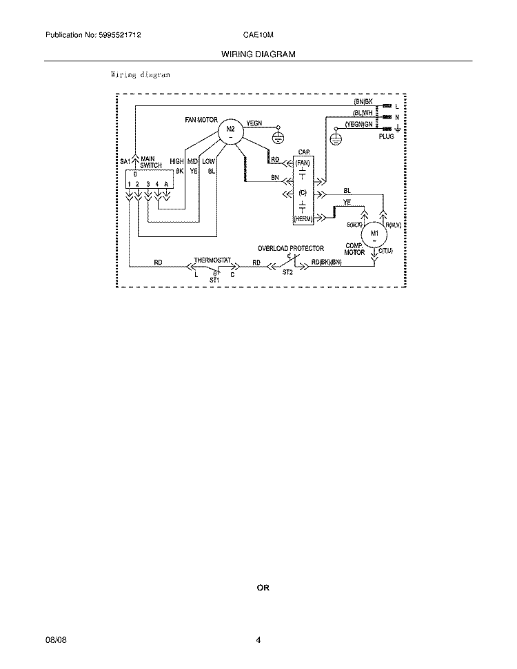 WIRING DIAGRAM Diagram and Parts List for CAE10M16  Crosley Air Conditioner