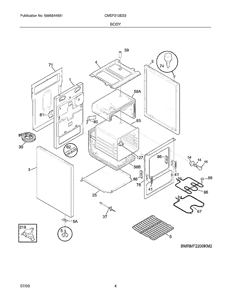 BODY Diagram and Parts List for CMEF212ES3  Uni Range