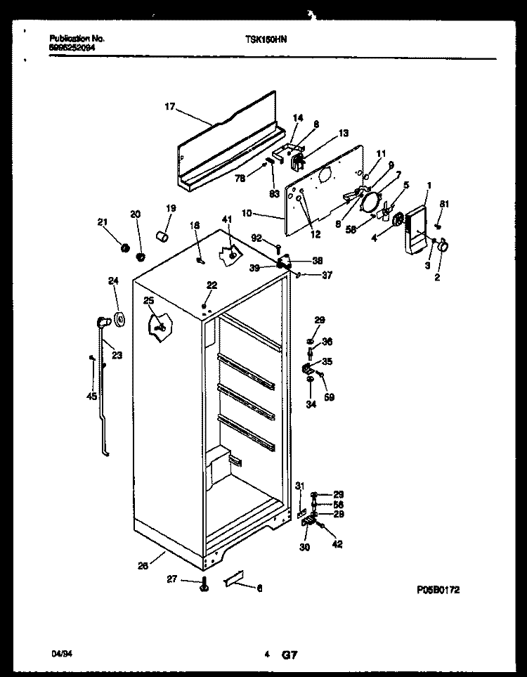 CABINET PARTS Diagram and Parts List for TSK150HN3D  Kelvinator Refrigerator