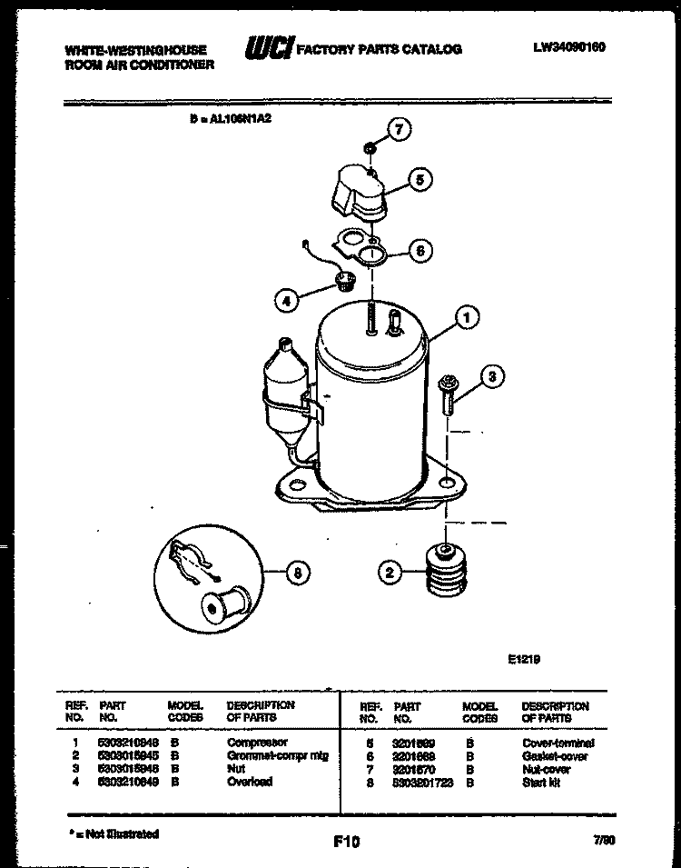 COMPRESSOR PARTS Diagram and Parts List for AL106N1A2  Frigidaire Air Conditioner