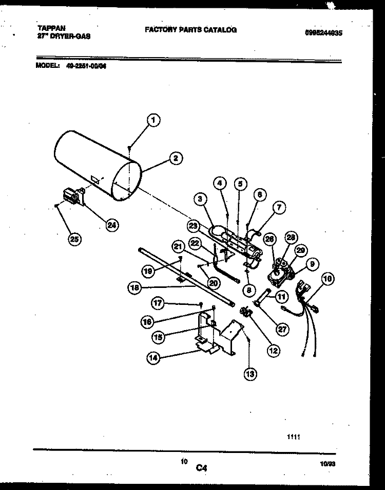 BURNER, IGNITER AND VALVE Diagram and Parts List for 49-2251-00-04  Tappan Dryer