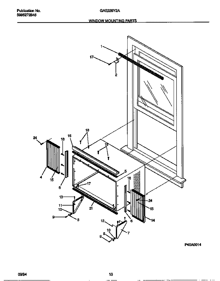 WINDOW MOUNTING PARTS Diagram and Parts List for GAS228Y2A1  Gibson Air Conditioner