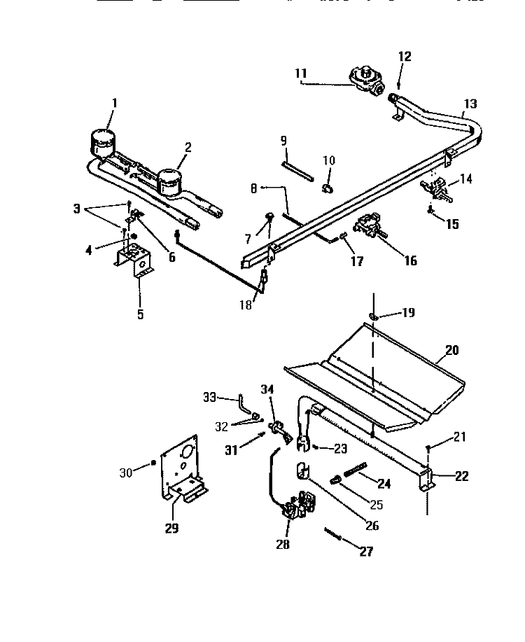 BURNER ASSEMBLY Diagram and Parts List for GF410HXV3  Frigidaire Wall Oven