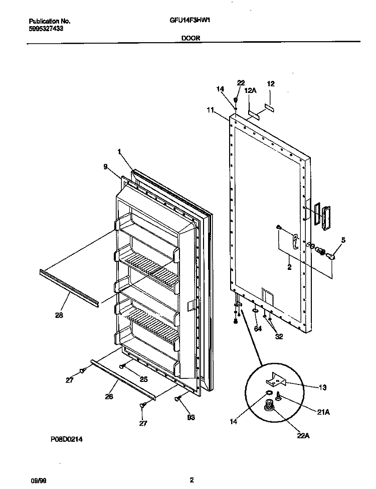 DOOR Diagram and Parts List for GFU14F3HW1  Gibson Freezer