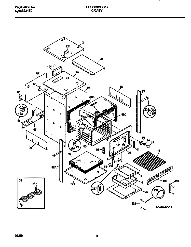 BODY / DRAWER Diagram and Parts List for FGB500CGBB  Frigidaire Wall Oven