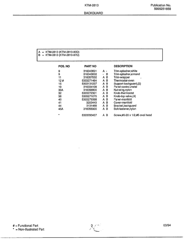 Backguard Page 2 Diagram and Parts List for KTM-2813-80D  Frigidaire Range