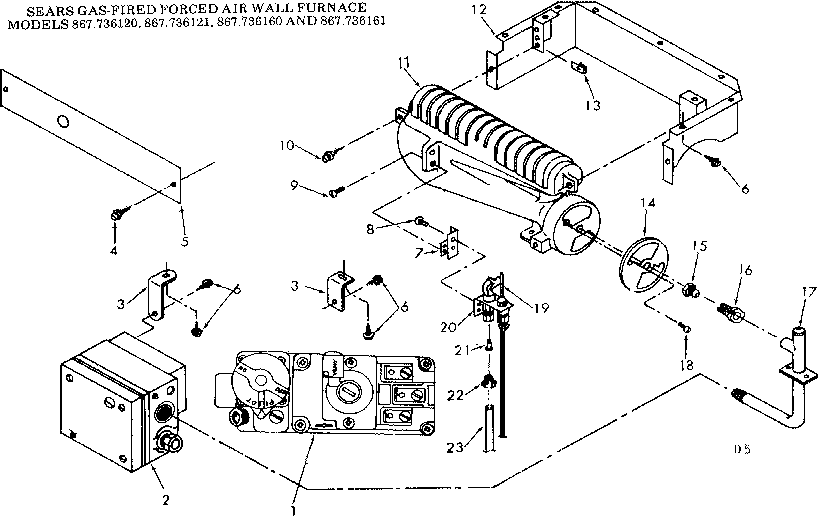 Gas burners and manifold Diagram and Parts List for 867736121  Frigidaire Furnace