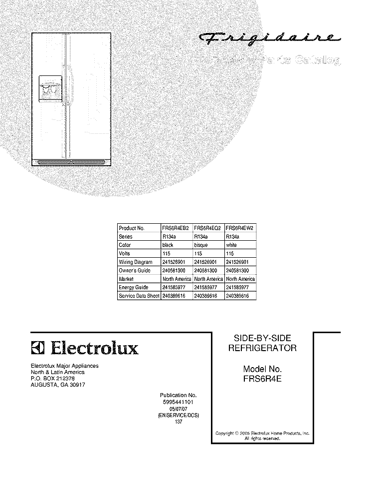 COVER Diagram and Parts List for FRS6R4EQ2  Frigidaire Refrigerator