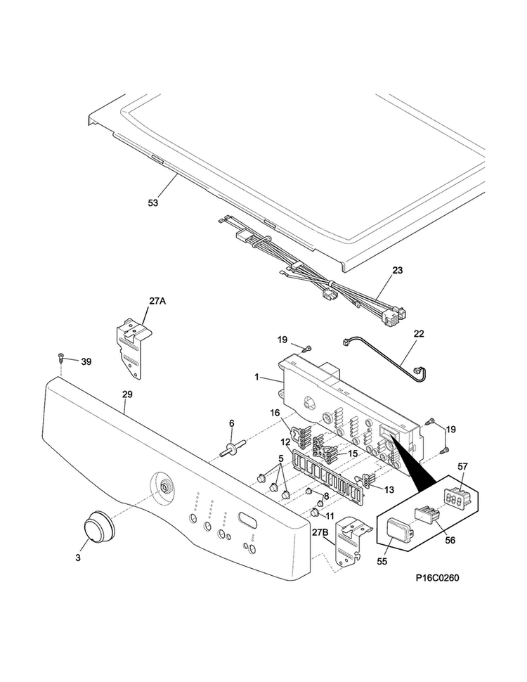 Controls Diagram and Parts List for CFSE5100QA0  Frigidaire Dryer