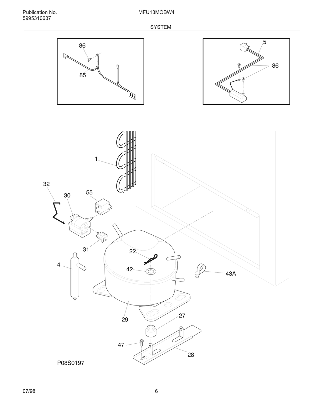 System Diagram and Parts List for MFU13MOBW4  Frigidaire Freezer