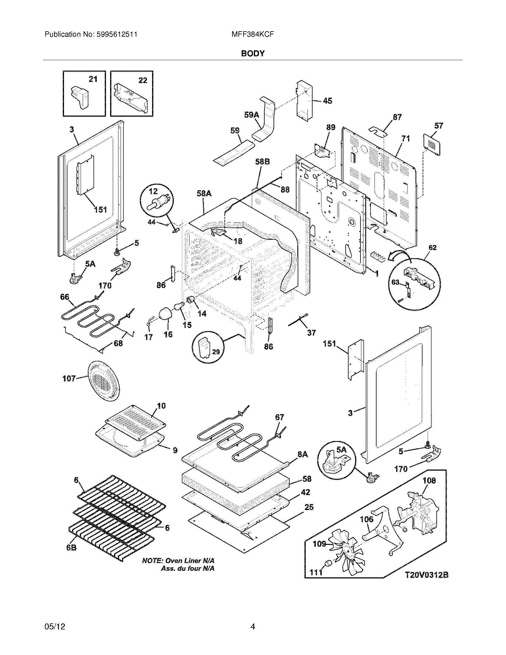 05 - BODY Diagram and Parts List for MFF384KCF  Frigidaire Range