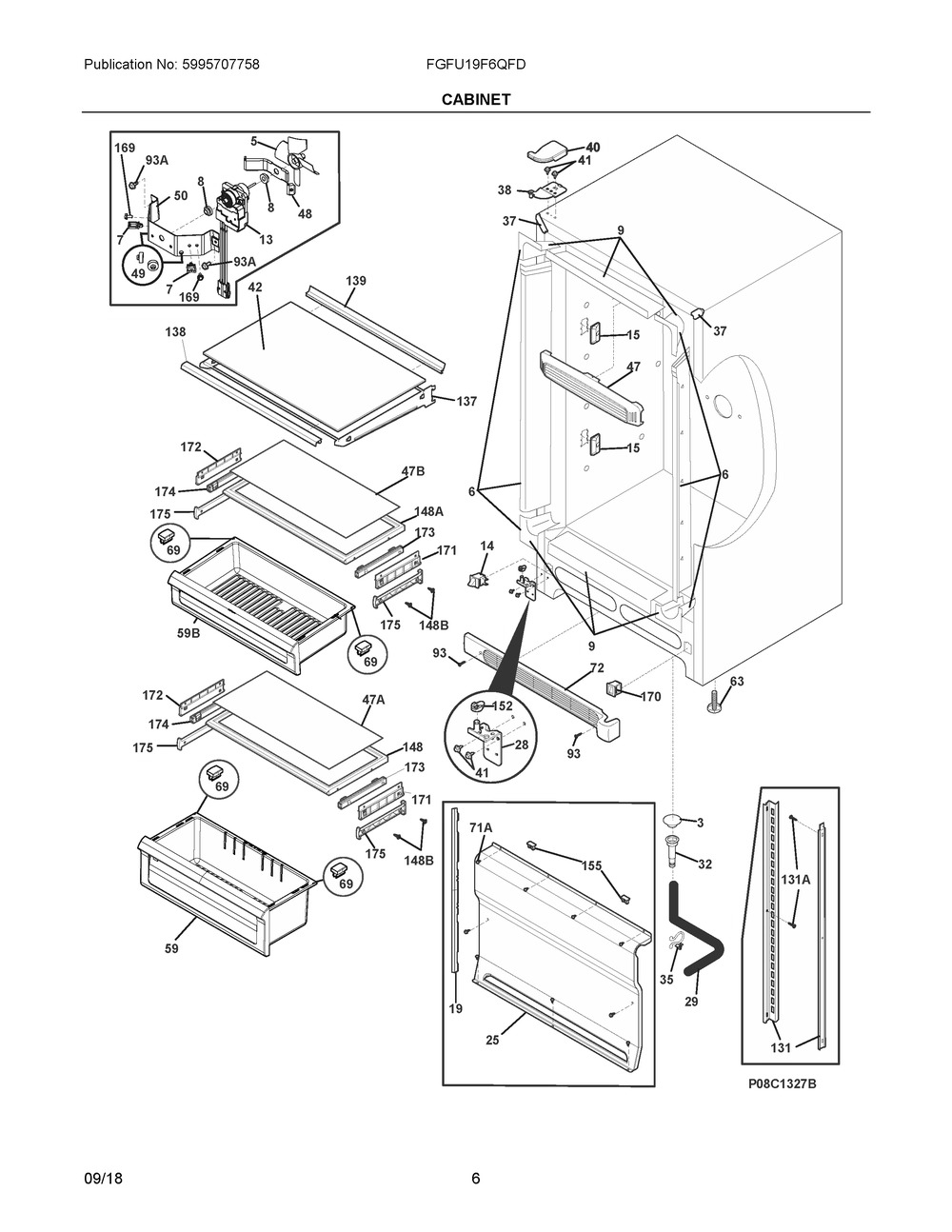 Cabinet Diagram and Parts List for FGFU19F6QFD  Frigidaire Freezer