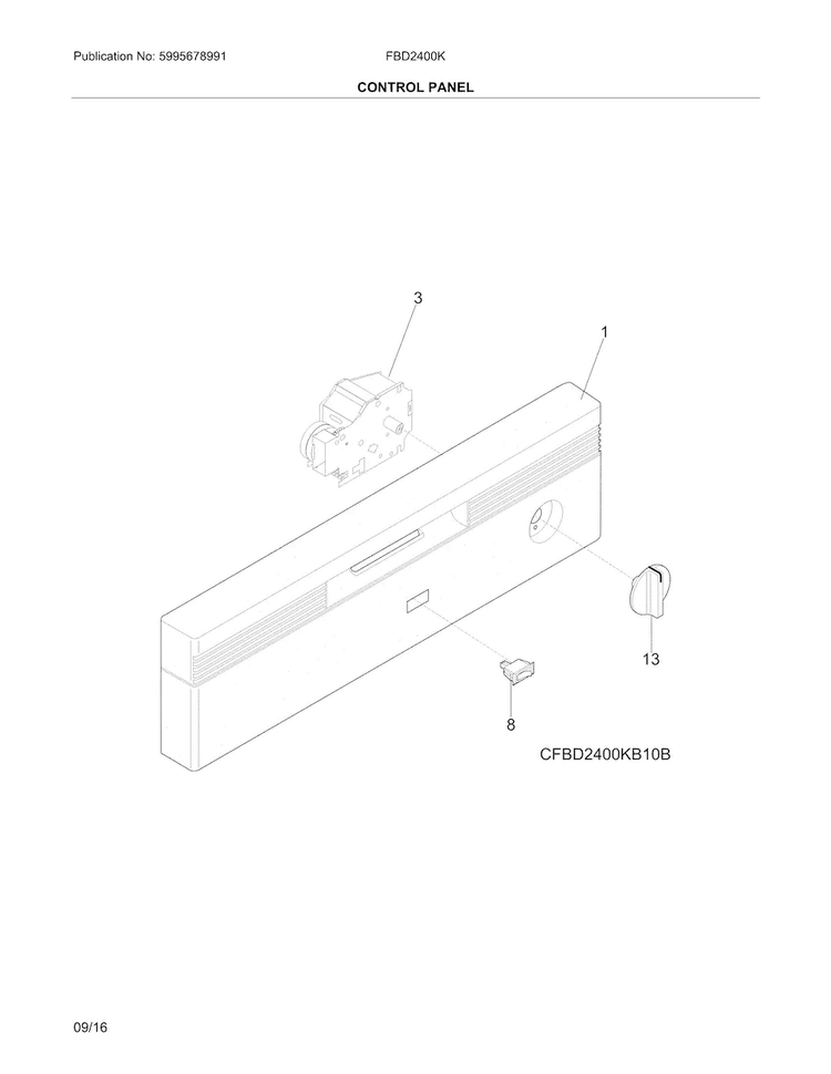 Control Panel Diagram and Parts List for FBD2400KB10B  Frigidaire Dishwasher