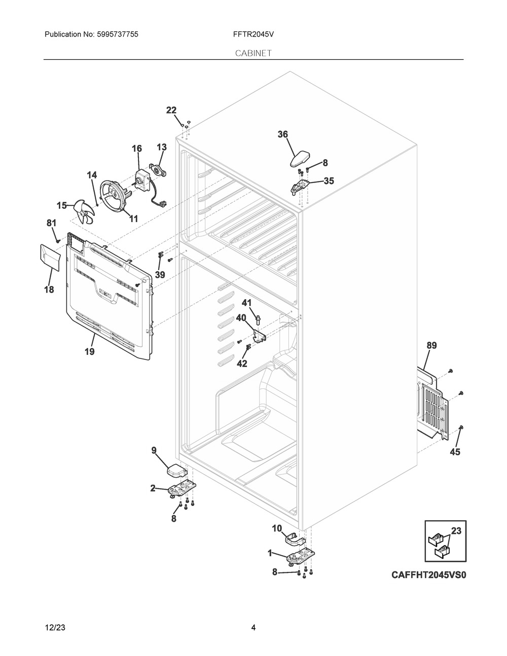 Cabinet Diagram and Parts List for FFTR2045VB6  Frigidaire Refrigerator