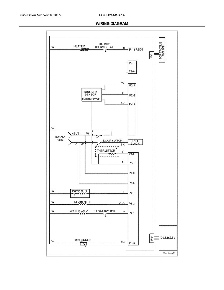 Wiring Diagram Diagram and Parts List for DGCD2444SA1A  Frigidaire Dishwasher