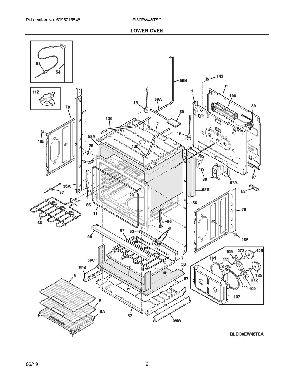 Lower Oven Diagram and Parts List for EI30EW48TSC  Frigidaire Wall Oven