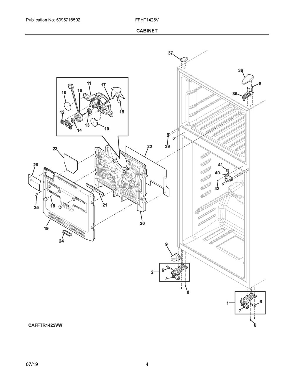 Cabinet Diagram and Parts List for FFHT1425VB  Frigidaire Refrigerator