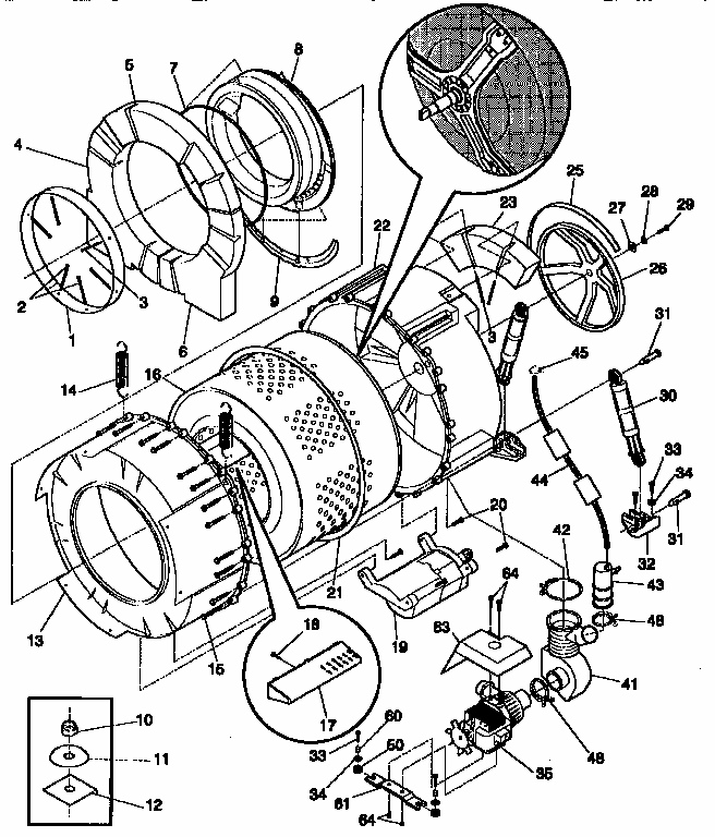 Tub And Motor Diagram and Parts List for FWT445GE  Frigidaire Washer