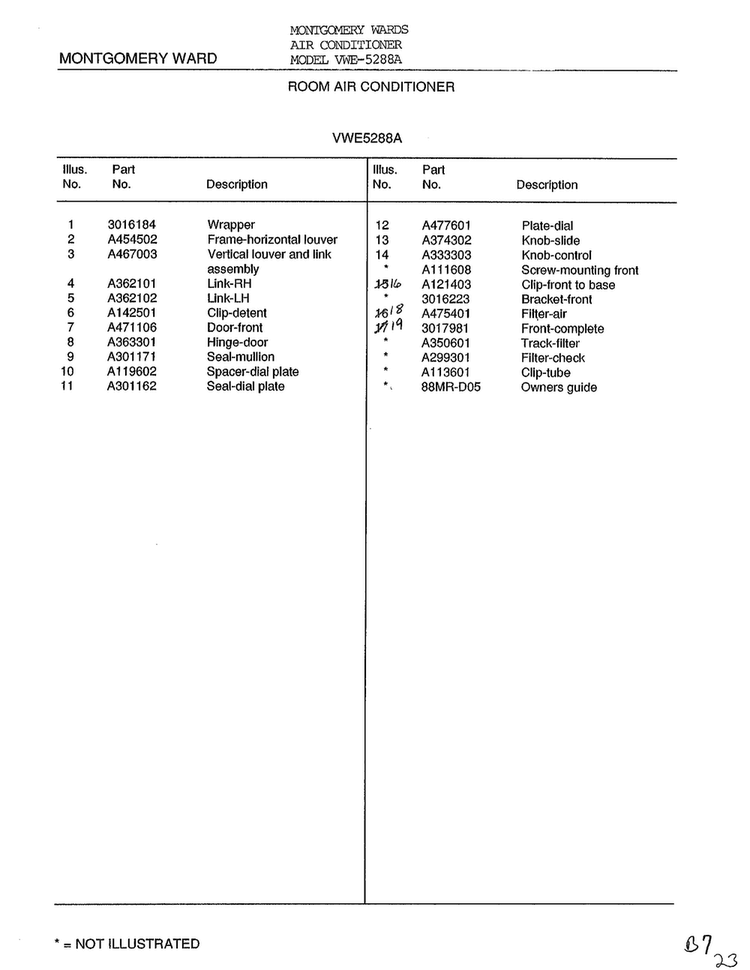 Room Air Conditioner Page 2 Diagram and Parts List for 5288A  Frigidaire Air Conditioner