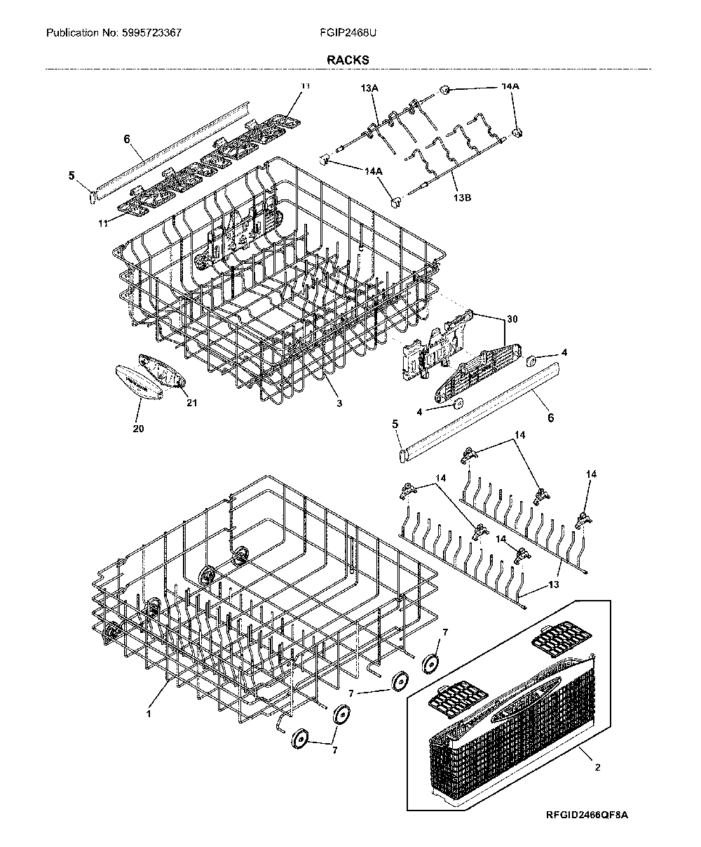 Racks Diagram and Parts List for FGIP2468UD1A  Frigidaire Dishwasher