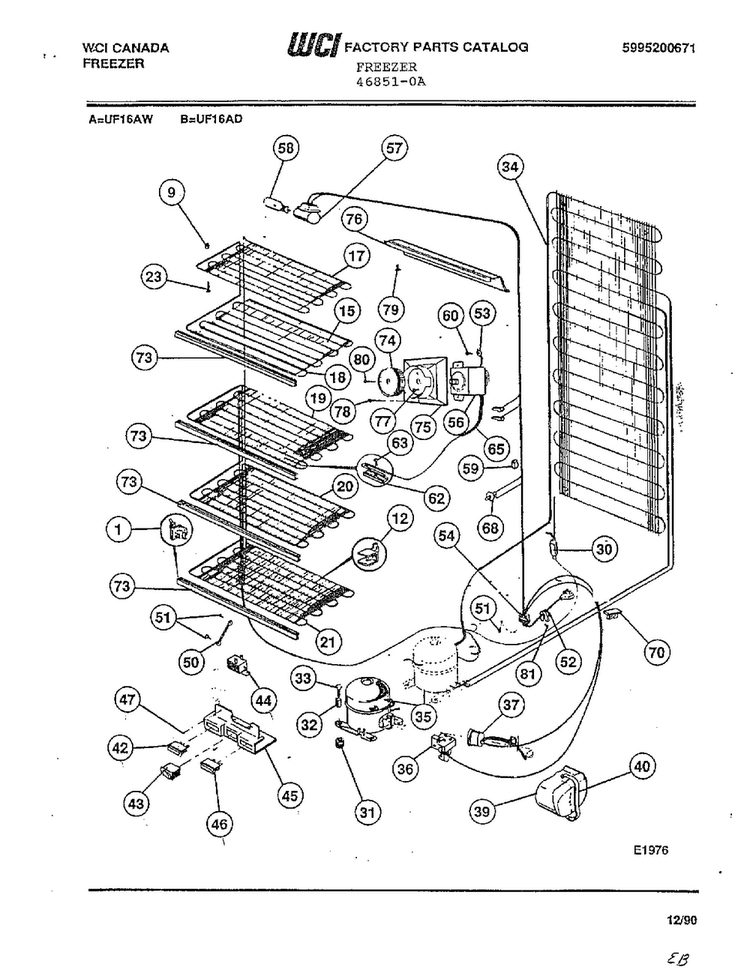 Freezer Page 7 Diagram and Parts List for 46851-0A  Frigidaire Freezer