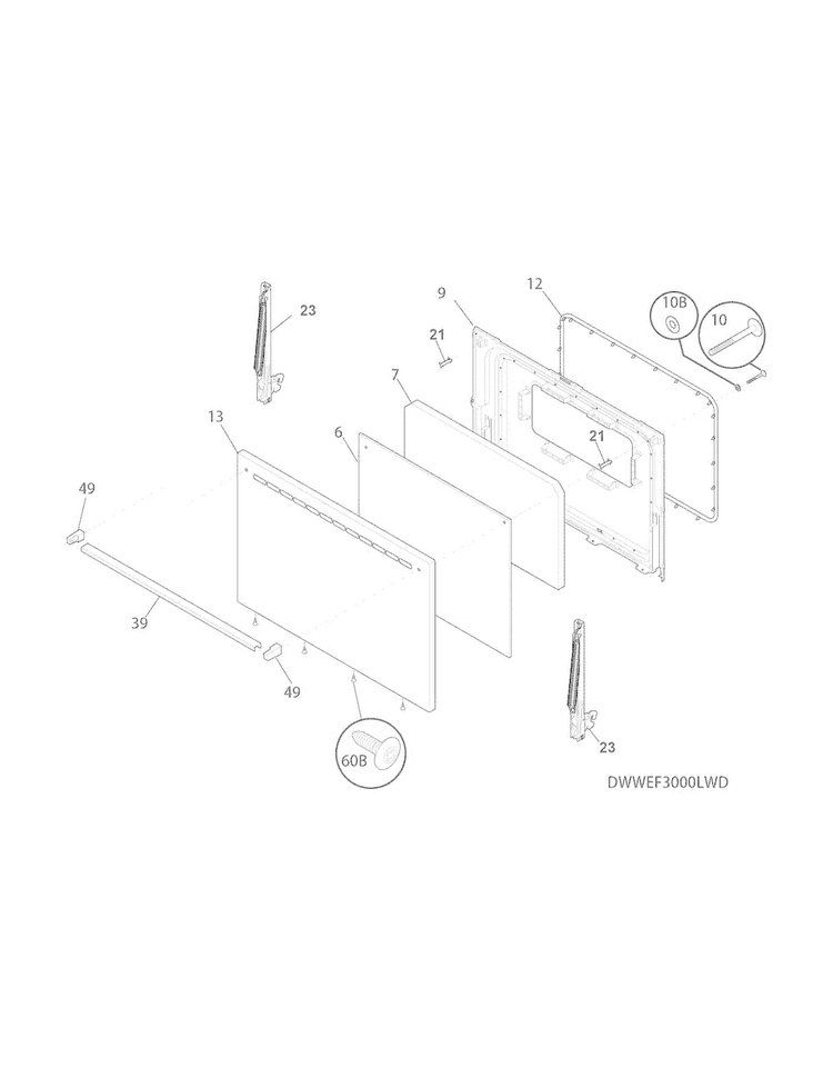 Door Diagram and Parts List for FFEF3003NWB  Frigidaire Range