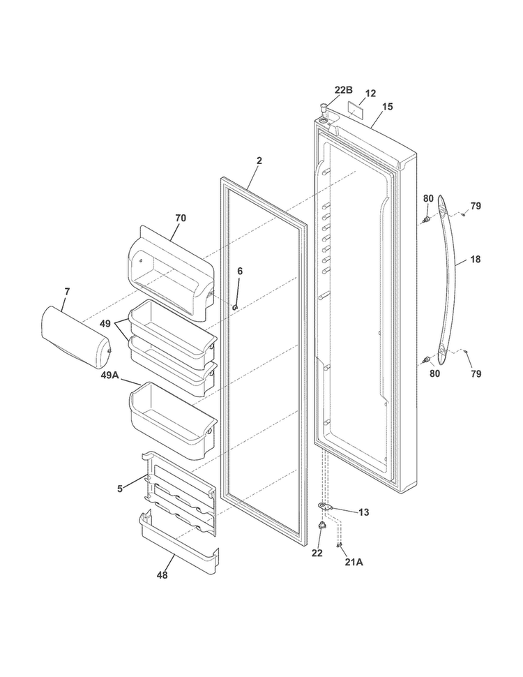 Refrigerator Door Diagram and Parts List for FGHC2355PF4  Frigidaire Refrigerator