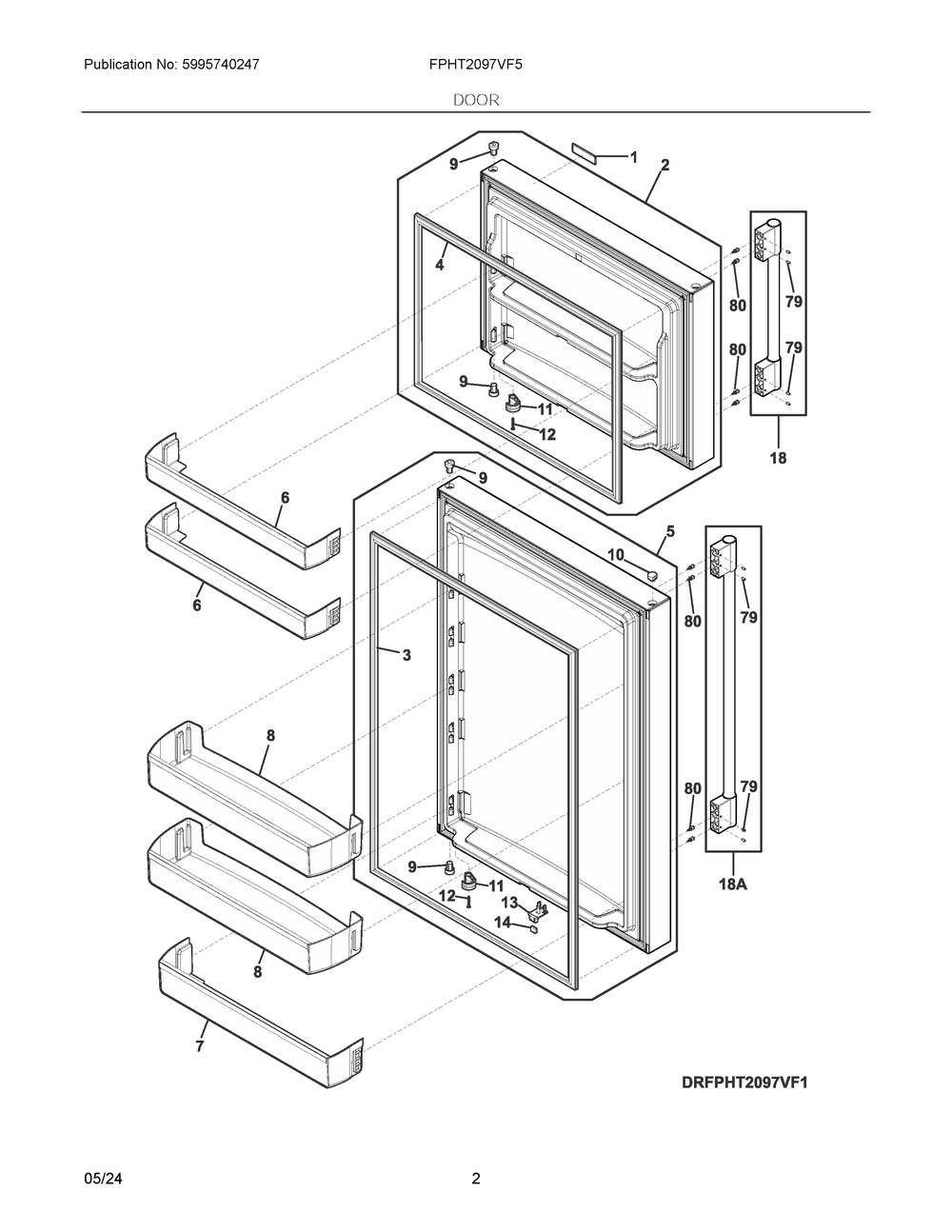 Door Diagram and Parts List for FPHT2097VF5  Frigidaire Refrigerator