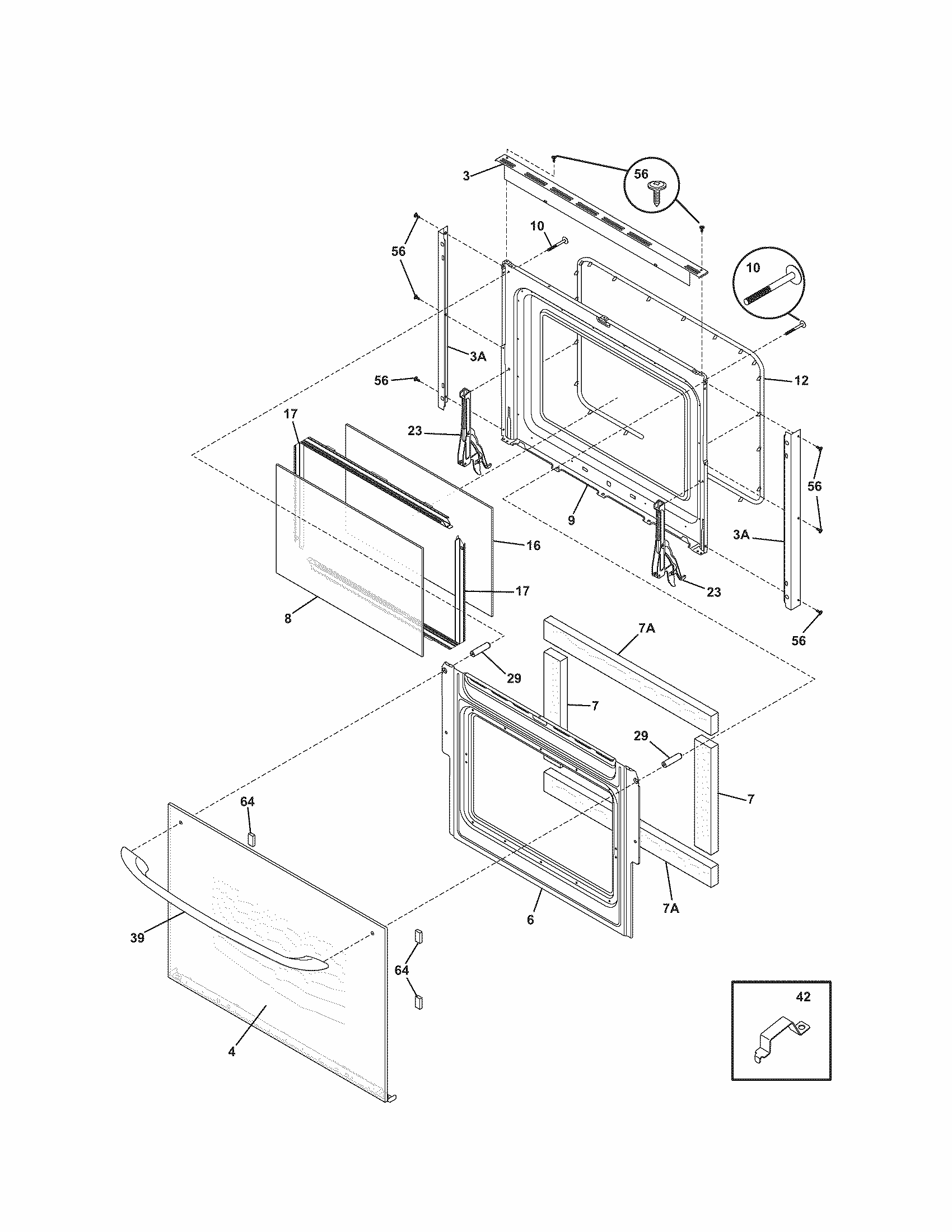 Door Diagram and Parts List for 79047834405  Kenmore Wall Oven