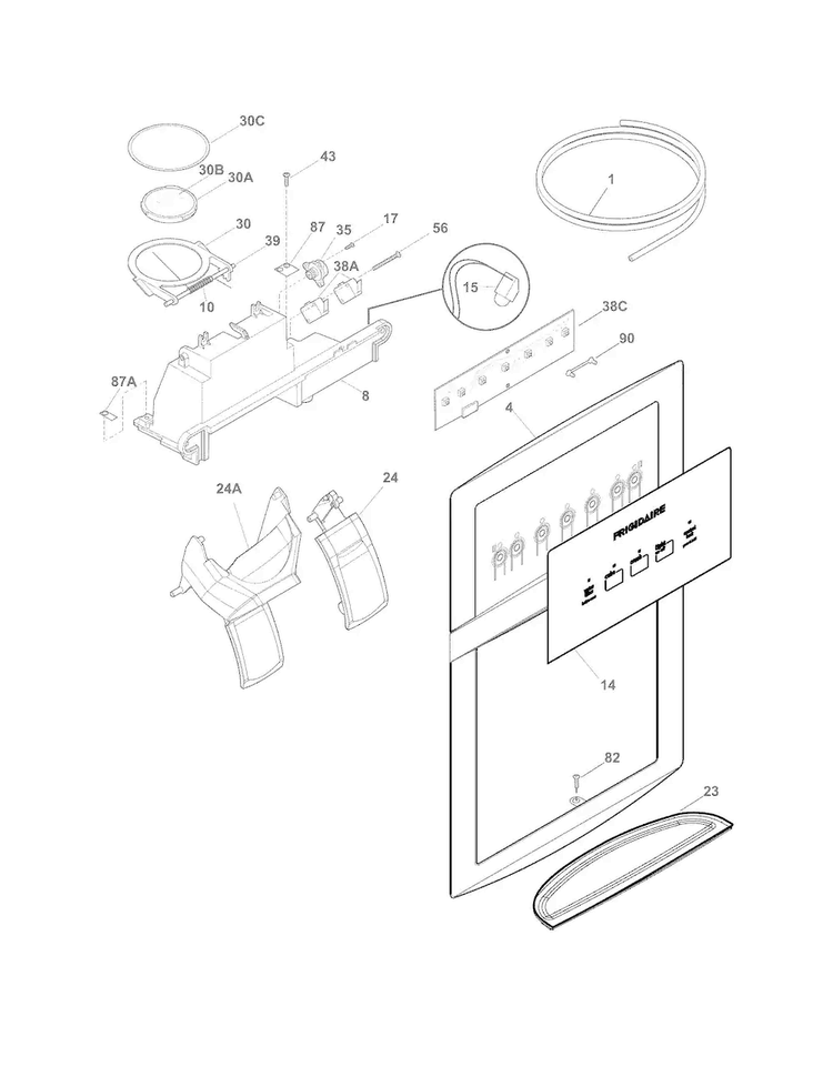 Ice & Water Dispenser Diagram and Parts List for FFHS2322MW7  Frigidaire Refrigerator