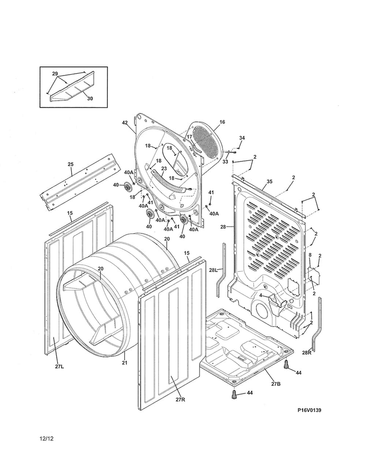 Cabinet/drum Diagram and Parts List for 41788022000  Kenmore Dryer