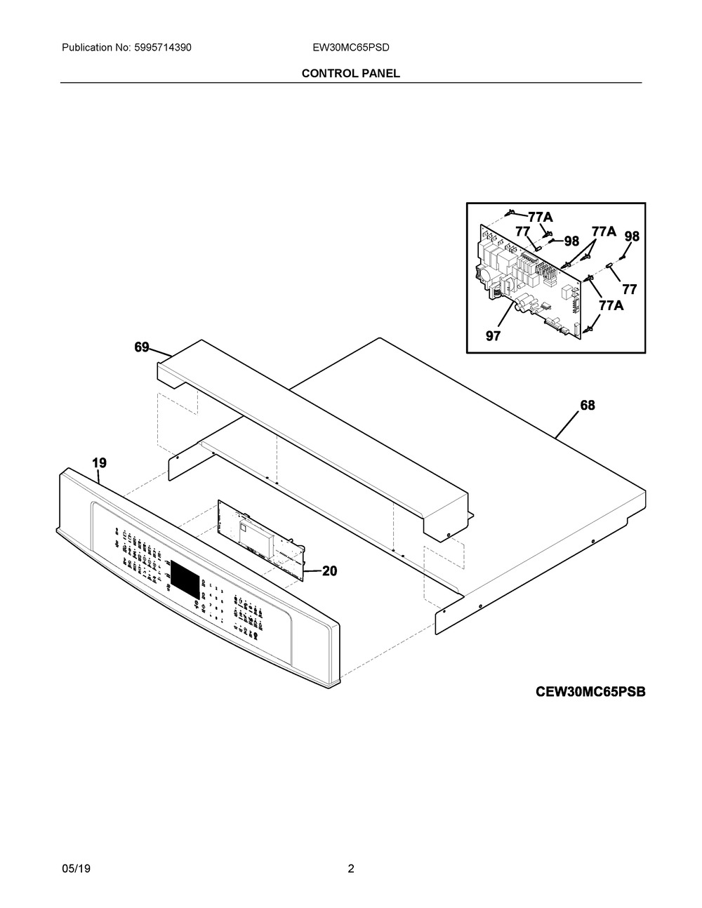 Control Panel Diagram and Parts List for EW30MC65PSD  Frigidaire Wall Oven