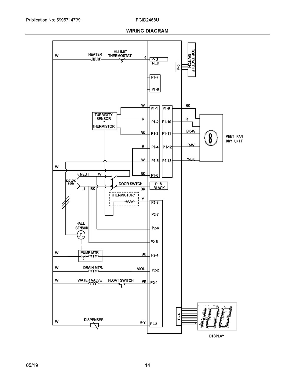 Wiring Diagram Diagram and Parts List for FGID2468UD0A  Frigidaire Dishwasher