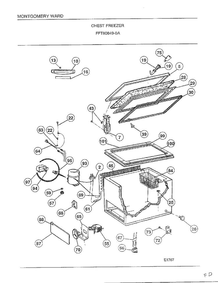 Chest Freezer Diagram and Parts List for 80849A  Frigidaire Freezer