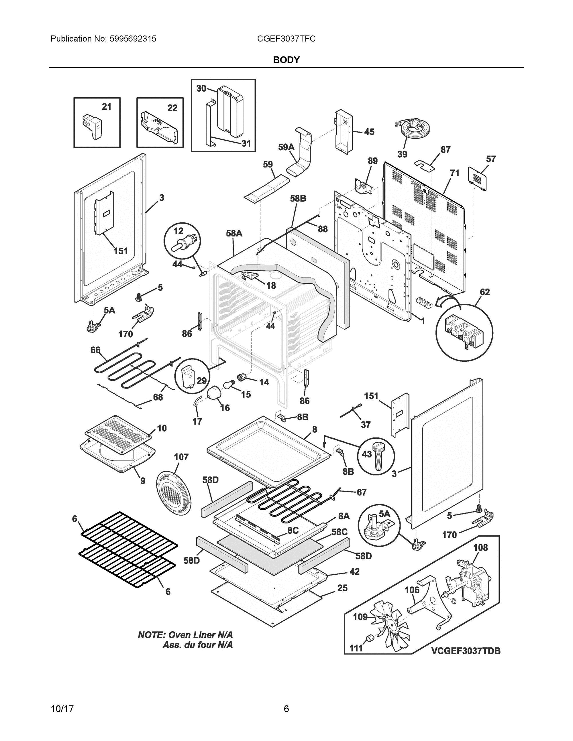 03 - BODY Diagram and Parts List for CGEF3037TFC  Frigidaire Range