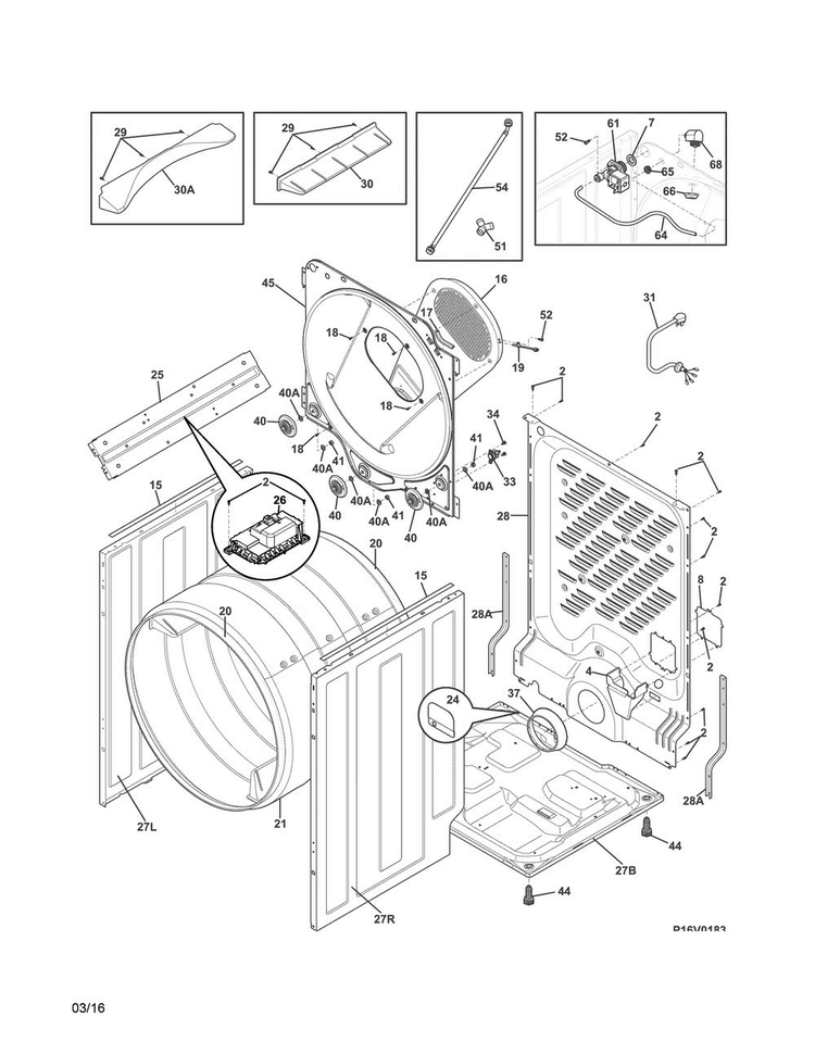 Cabinet/drum Diagram and Parts List for EFMC617SIW0  Electrolux Dryer