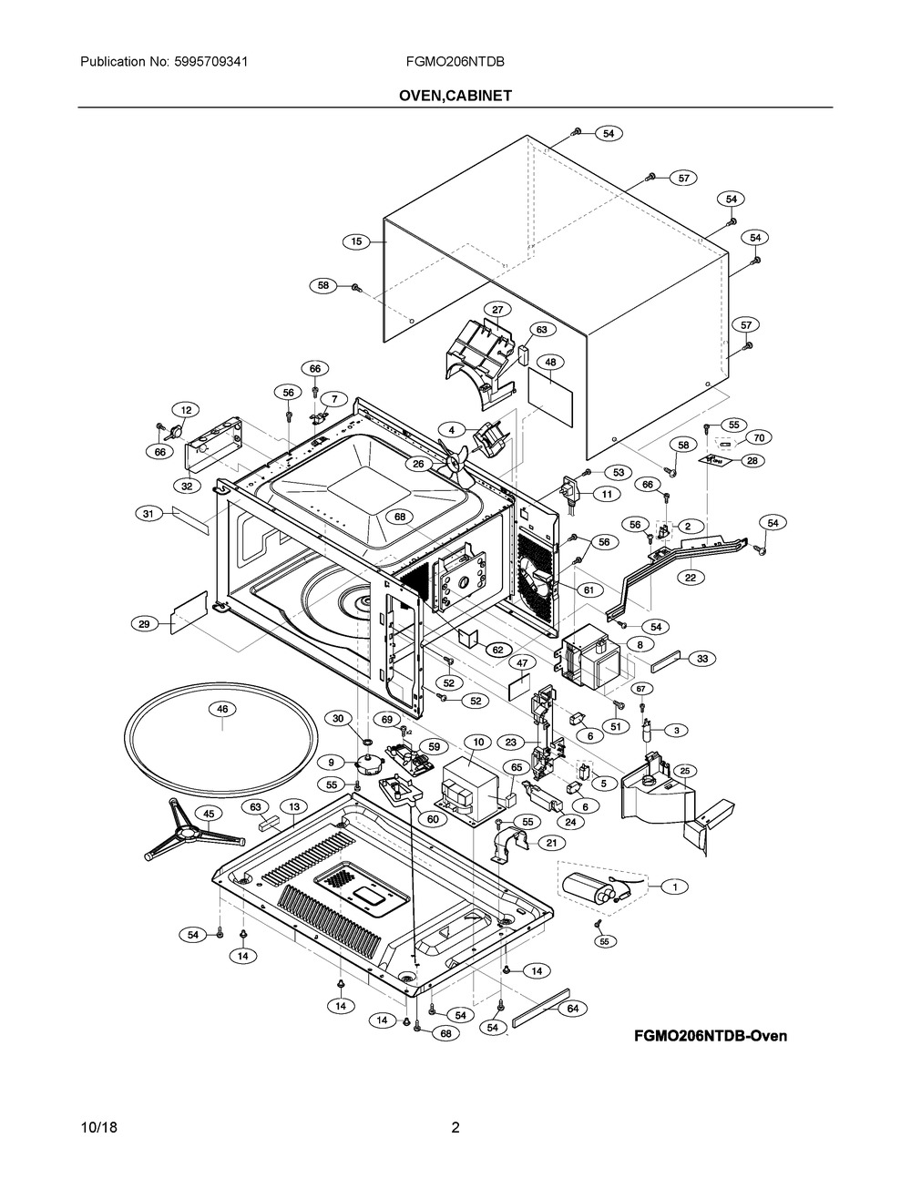 Oven,cabinet Diagram and Parts List for FGMO206NTDB  Frigidaire Microwave