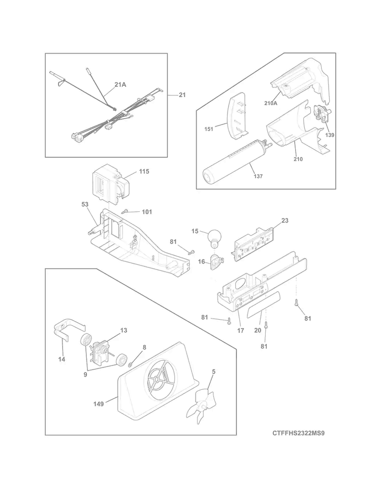 Controls Diagram and Parts List for FFSS2314QE5A  Frigidaire Refrigerator