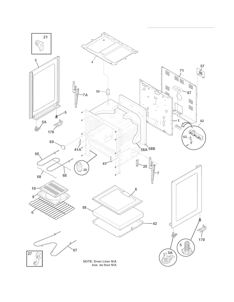 Body Diagram and Parts List for FFEF3003NWA  Frigidaire Range